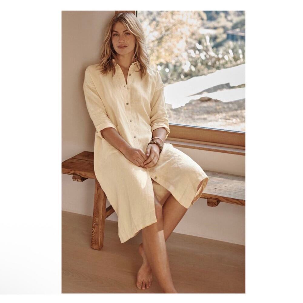 J.Jill Dress Womens Medium Butter Yellow Linen Shirtdress Relaxed Shift Collared